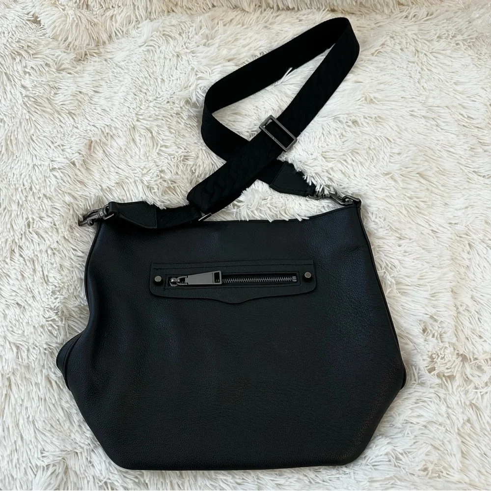 Rebecca Minkoff Regan Black Pebbled Leather Bucket Crossbody Shoulder Bag